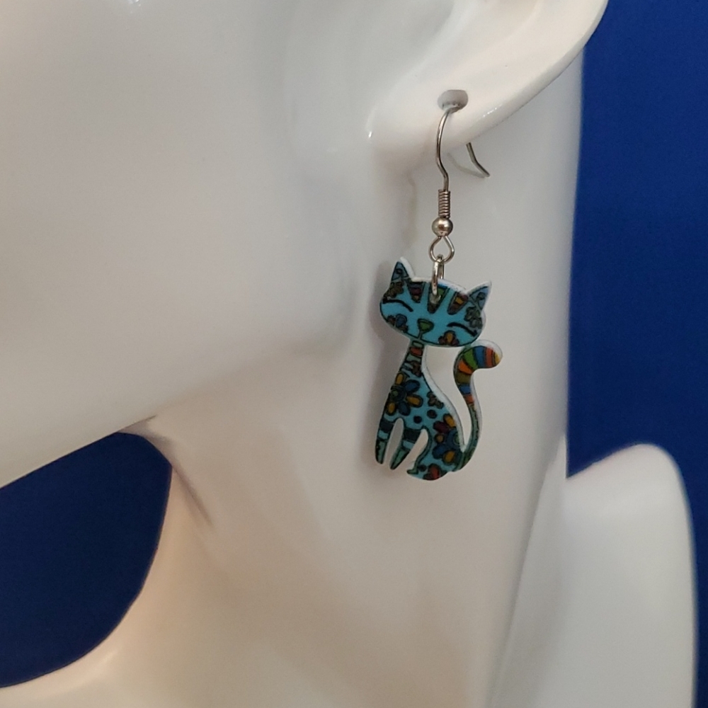 2 for $8 Blue Cat Earrings